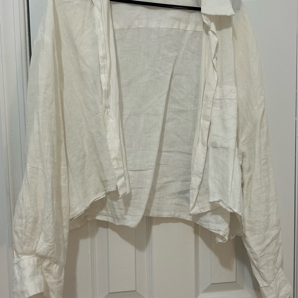 White Linen Button-Up Shirt